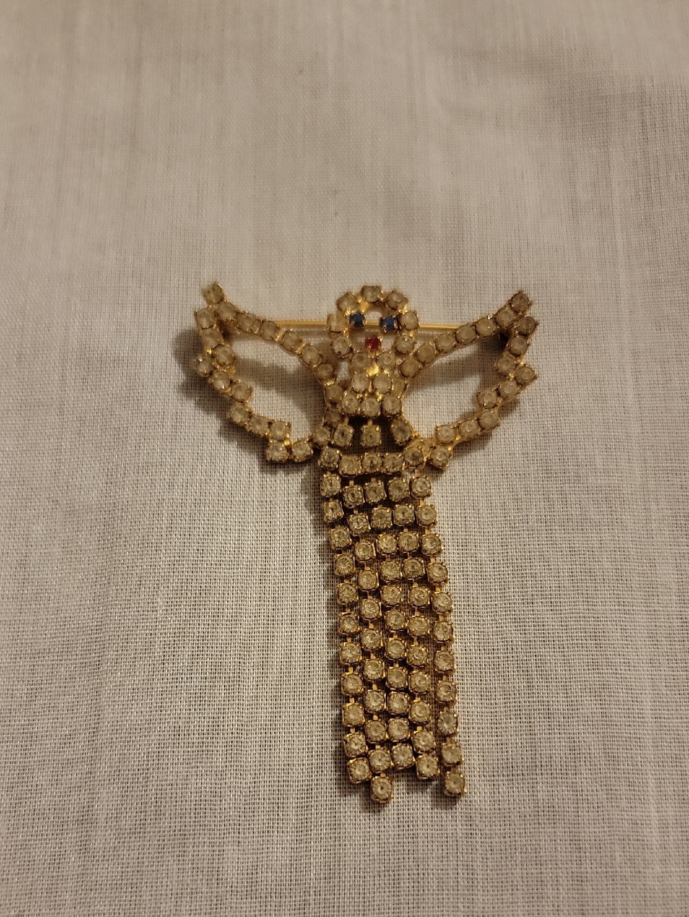 Vintage Rhinestone Angel Brooch - Gold Color